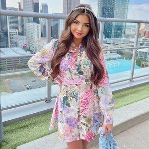 Zara floral print belted mini dress